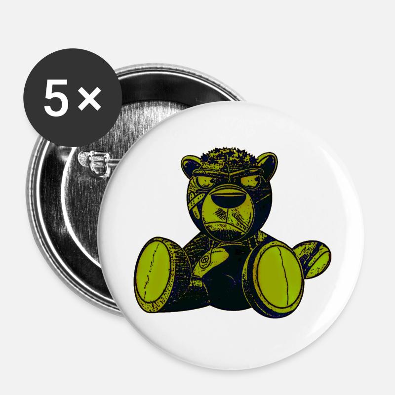 Creepy Teddy Green - Buttons large 2.2''/56 mm (5-pack) - white