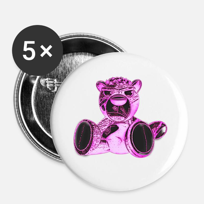 Creepy Teddy Pink - Buttons large 2.2''/56 mm (5-pack) - white