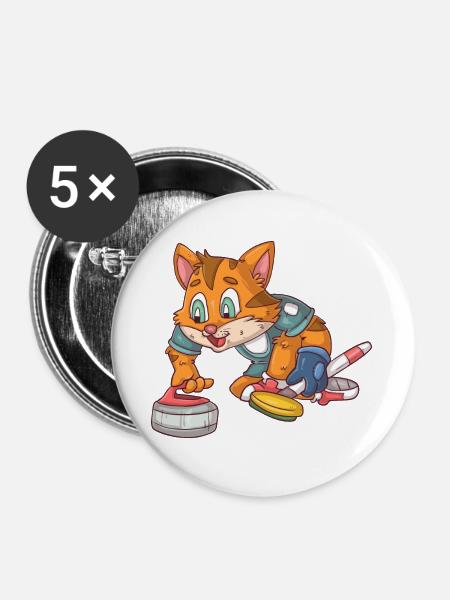 Curling Katze - Buttons groß 56 mm (5er Pack) - Weiß