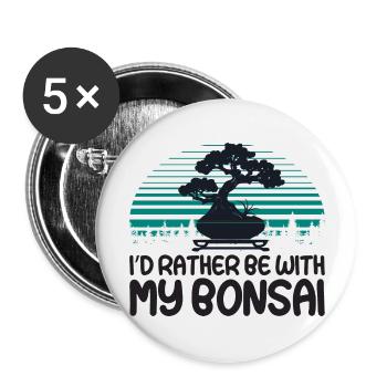 I ́d rather be with my Bonsai - Buttons large 2.2''/56 mm (5-pack) - white - Front