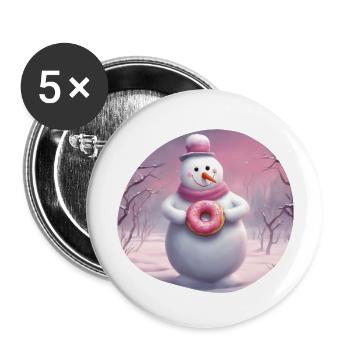 Schneemann mit Donut - Buttons groß 56 mm (5er Pack) - Weiß - Vorne