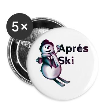 Après Ski – Lustiger Schneemann - Buttons groß 56 mm (5er Pack) - Weiß - Vorne