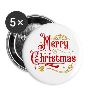 Joyeux Noël avec cloche - Lot de 5 grands badges (56 mm) - blanc - Devant