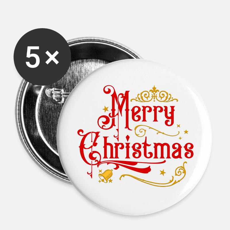 Merry Christmas with Bell - Buttons large 2.2''/56 mm (5-pack) - white