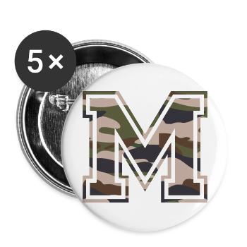 M, Monogram, Camouflage Green-Brown - Buttons large 2.2''/56 mm (5-pack) - white - Front