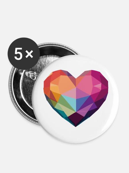 Liebe - Low Poly Herz - Buttons groß 56 mm (5er Pack) - Weiß