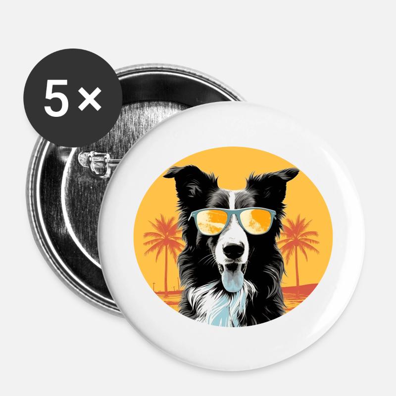 Border Collie - Buttons large 2.2''/56 mm (5-pack) - white