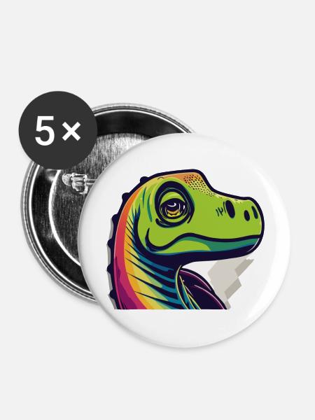 Regenbogen Echse - Buttons groß 56 mm (5er Pack) - Weiß