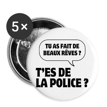 pas du matin, grincheux le matin, police - Lot de 5 grands badges (56 mm) - blanc - Devant