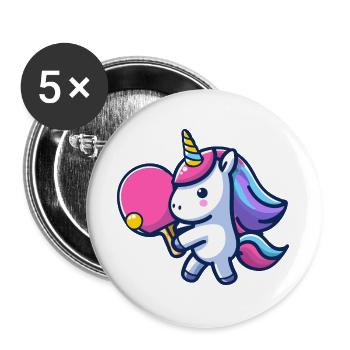 Licorne Licorne avec raquette de tennis de table pour - Lot de 5 grands badges (56 mm) - blanc - Devant