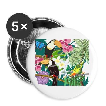 Peinture de la jungle avec des toucans - Lot de 5 grands badges (56 mm) - blanc - Devant