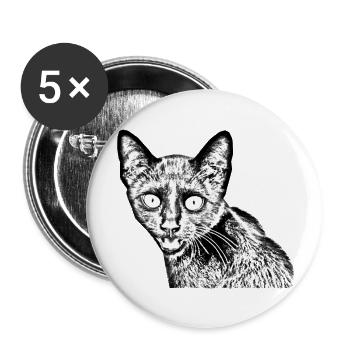 schwarze Katze - Buttons groß 56 mm (5er Pack) - Weiß - Vorne