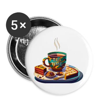 TEE-ZEIT - Buttons groß 56 mm (5er Pack) - Weiß - Vorne