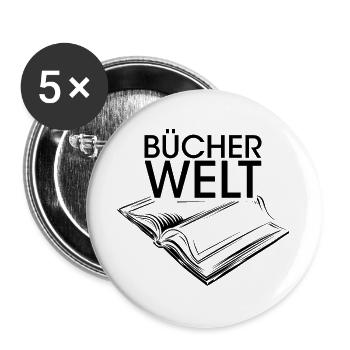 Bücherwelt Symbol Logo icon Lesen Leser Buch Welt - Buttons groß 56 mm (5er Pack) - Weiß - Vorne