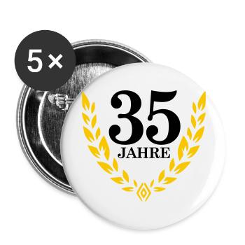 Jubiläum 35 Jahre Lorbeerkranz - Buttons groß 56 mm (5er Pack) - Weiß - Vorne