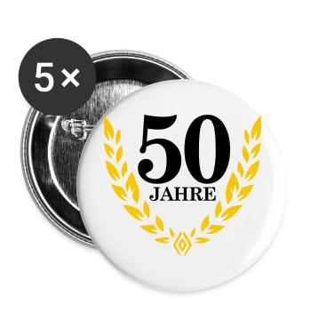 Jubiläum 50 Jahre Lorbeerkranz - Buttons groß 56 mm (5er Pack) - Weiß - Vorne