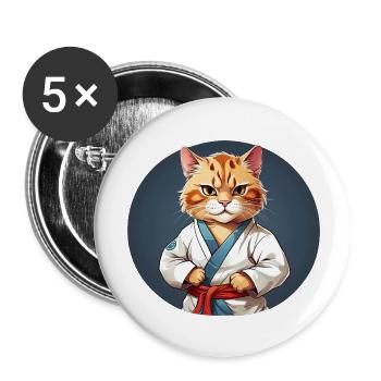 Karate Cat - Cat Design - Buttons large 2.2''/56 mm (5-pack) - white - Front