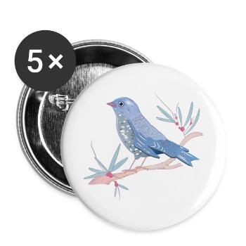 bläulicher Vogel mit Misteln im Winter Stimmung - Buttons groß 56 mm (5er Pack) - Weiß - Vorne