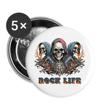 Rock Leben - Buttons groß 56 mm (5er Pack) - Weiß - Vorne