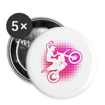 Supermoto Dirt Bike Motocross Femmes Hommes - Lot de 5 grands badges (56 mm) - blanc - Devant