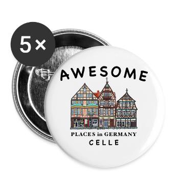 Celle, Altstadt Häuser, Handzeichnung, Deutschland - Buttons groß 56 mm (5er Pack) - Weiß - Vorne