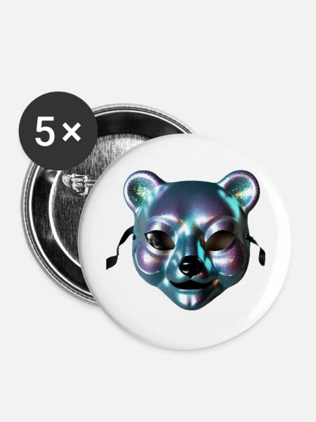 Metallische Bärenmaske - Buttons groß 56 mm (5er Pack) - Weiß