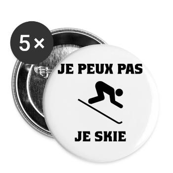 ICH KANN NICHT. SKI. SKI. SCHLÄGER. SCHNEE. SNOWBOARDEN - Buttons groß 56 mm (5er Pack) - Weiß - Vorne