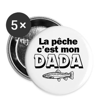 pêche, pêcheur, canne à pêche - Lot de 5 grands badges (56 mm) - blanc - Devant
