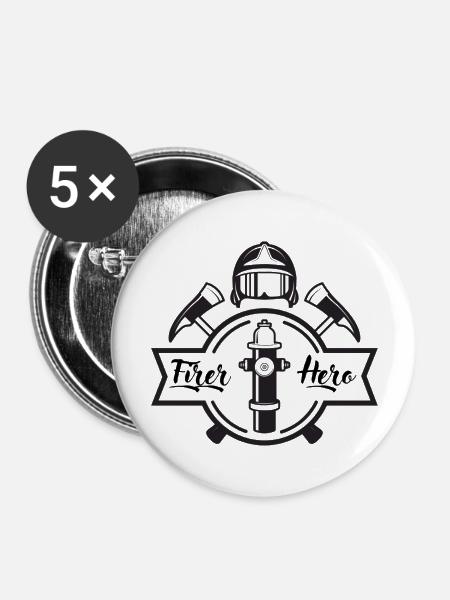 Fire Hero - Buttons groß 56 mm (5er Pack) - Weiß