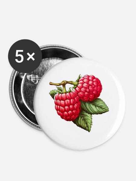 Himbeere Doppelfrucht - Buttons groß 56 mm (5er Pack) - Weiß