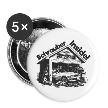 Schrauber KFZ Werkstatt Garage Bastler Auto Car - Buttons groß 56 mm (5er Pack) - Weiß - Vorne