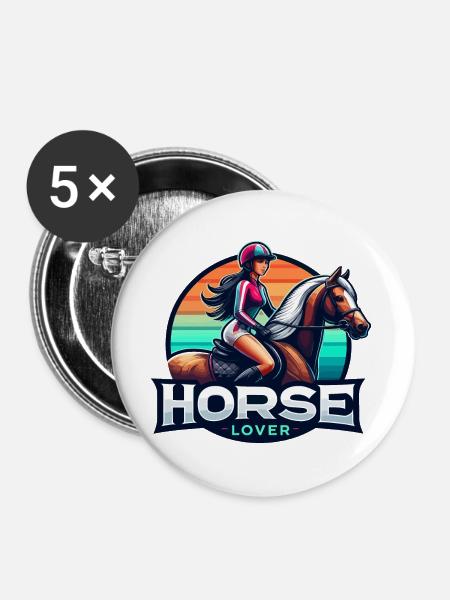 Lebendige Reiter-Illustration - Buttons groß 56 mm (5er Pack) - Weiß