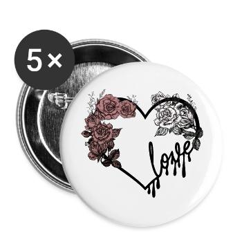 Liebesherz und Rosen dunkles romantisches Design - Buttons groß 56 mm (5er Pack) - Weiß - Vorne