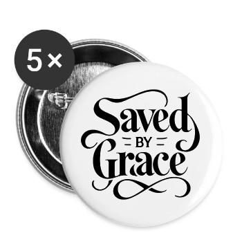 Saved by Grace Schriftzug Design - Buttons groß 56 mm (5er Pack) - Weiß - Vorne