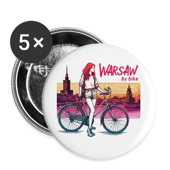 Warschau Fahrrad Mädchen Illustration - Buttons groß 56 mm (5er Pack) - Weiß - Vorne