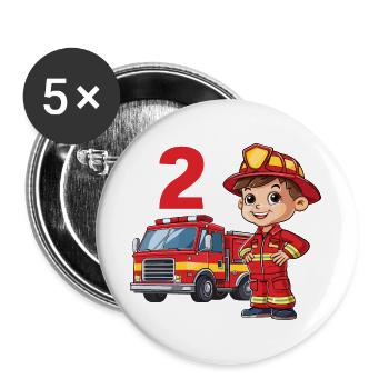 2 Birthday Fire Truck Firefighter Fire Brigade - Buttons large 2.2''/56 mm (5-pack) - white - Front