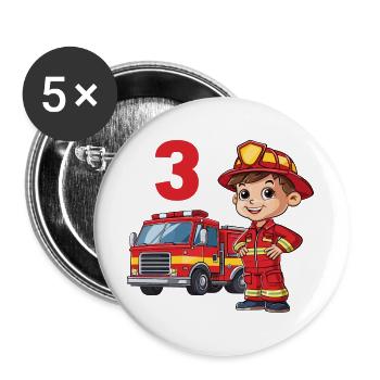 Feuerwehrauto 3 Geburtstag Feuerwehr Feuerwehrmann - Buttons groß 56 mm (5er Pack) - Weiß - Vorne