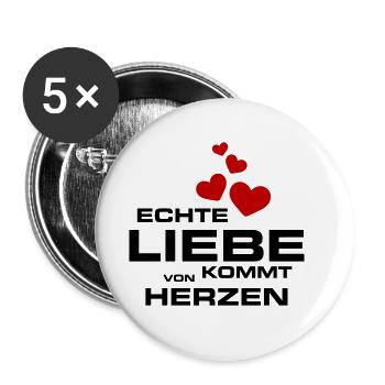 Liebeserklärung Liebe Kommt von Herzen Spruch - Buttons groß 56 mm (5er Pack) - Weiß - Vorne