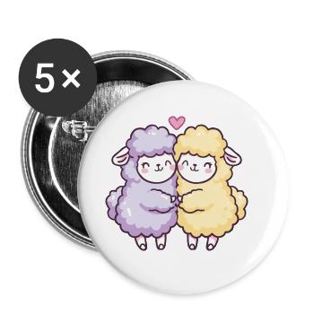 Couple de lamas d’alpaga amoureux Animal Saint-Valentin - Lot de 5 grands badges (56 mm) - blanc - Devant