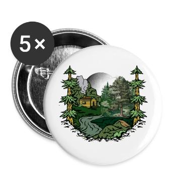 Wald Hütte Natur Waldbewohner Naturliebhaber Alm - Buttons groß 56 mm (5er Pack) - Weiß - Vorne