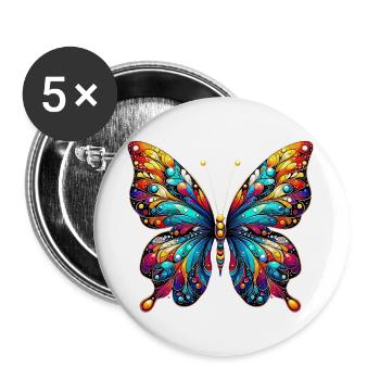 Papillon - Lot de 5 grands badges (56 mm) - blanc - Devant