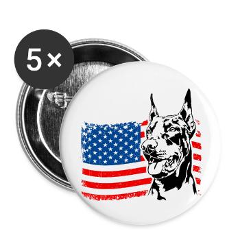 Dobermann Amerika Fahne Hunde Dobie Wilsigns - Buttons groß 56 mm (5er Pack) - Weiß - Vorne