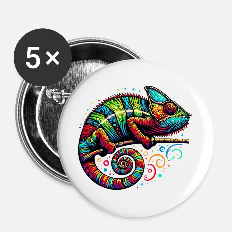 Chamäleon - Buttons groß 56 mm (5er Pack) - Weiß