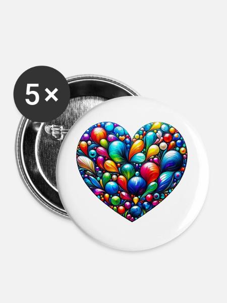 Buntes Herz - Buttons groß 56 mm (5er Pack) - Weiß