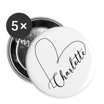 Charlotte Name Heart Line - Buttons large 2.2''/56 mm (5-pack) - white - Front