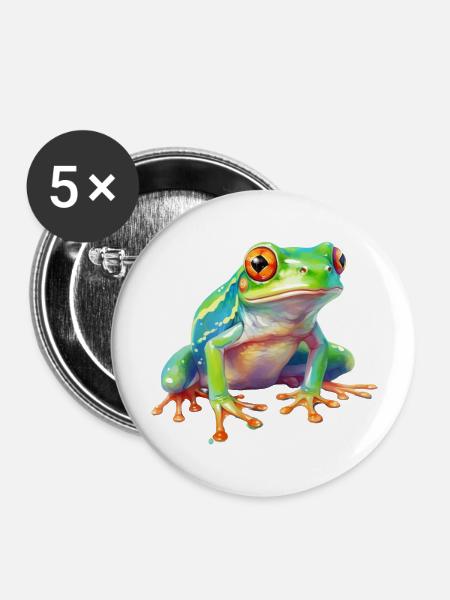 Wasserfarbe Frosch - Buttons groß 56 mm (5er Pack) - Weiß