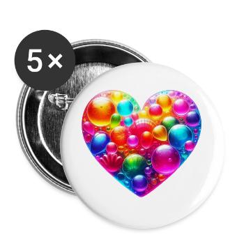 Buntes Herz - Buttons groß 56 mm (5er Pack) - Weiß - Vorne