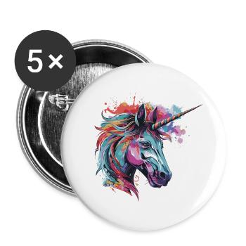 Unicorn Head Portrait - Buttons large 2.2''/56 mm (5-pack) - white - Front