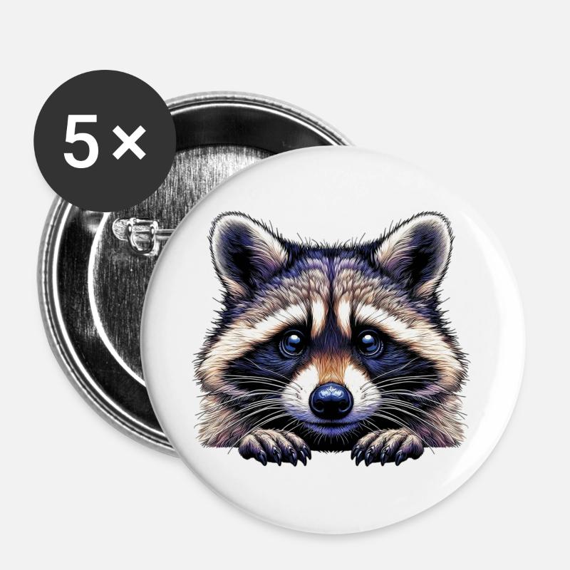 Waschbär - Buttons groß 56 mm (5er Pack) - Weiß