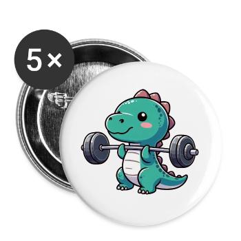 Dino T-Rex Workout Hantel Bankdrücken Design - Buttons groß 56 mm (5er Pack) - Weiß - Vorne
